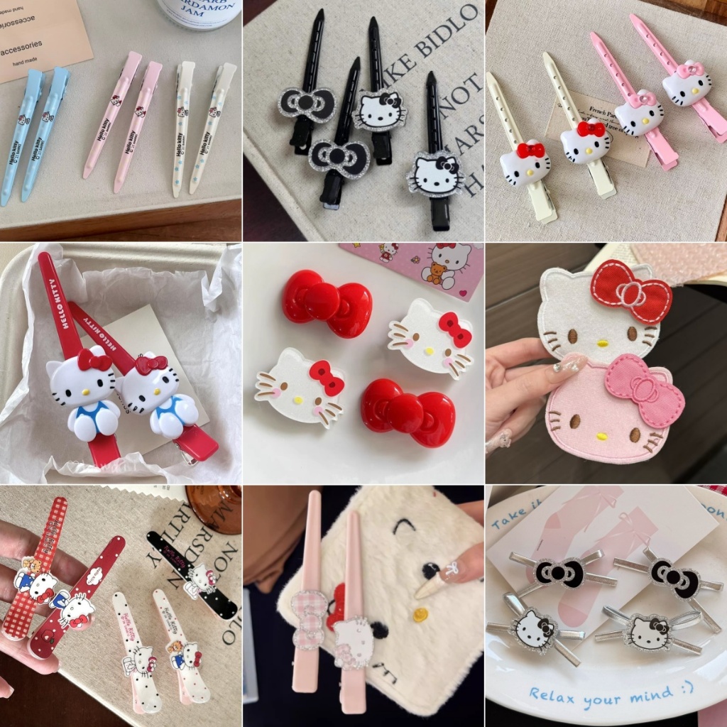 น่ารัก HelloKitty Bangs Clip Sweet Girl Heart Long Duckbill Clip Katie Headdress