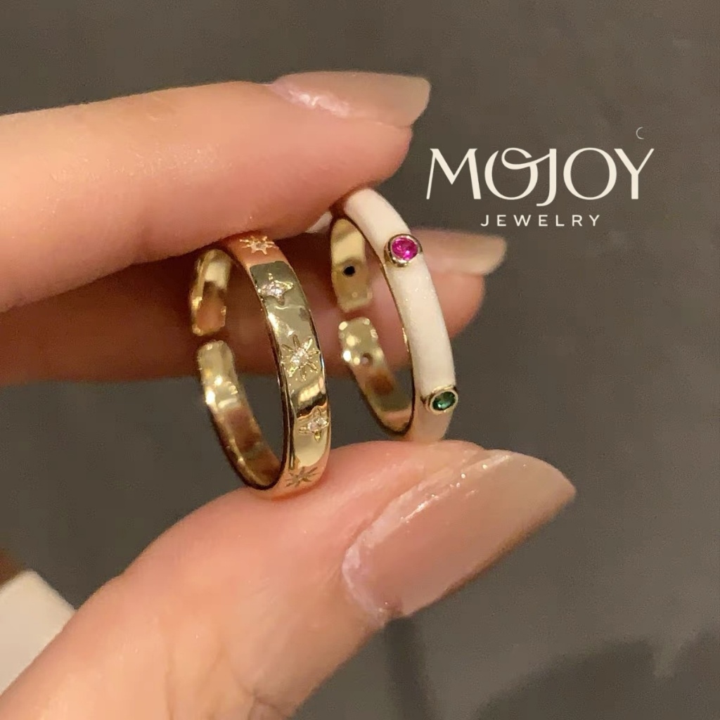 MOJOY Dopamine Ring Set เพชรเคลือบ Retro Starry เครื่องประดับของขวัญสำหรับผู้หญิง
