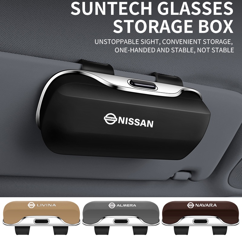 Nissan Car ม่านบังแดด high-end กล่องแว่นตาในรถกล่องแว่นตากันแดดกล่องเก็บแบบพกพา March Almera Note Livina Juke X-trail Sentra Navara Kicks Tida Teana