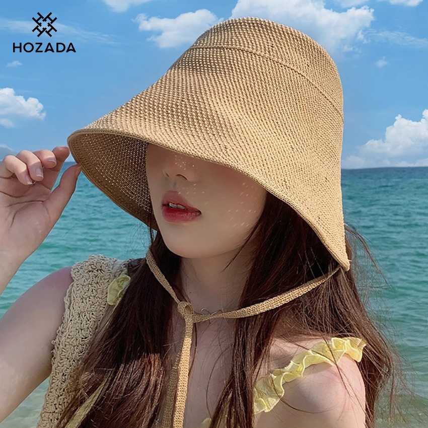 HOZADA หมวกฟางสำหรับผู้หญิง จากเส้นใยไม้ไผ่ พกพาได้ง่าย กัน UV มาตรฐาน ใช้บนชายหาดหรือสวมใส่ในชีวิตประจำวัน
