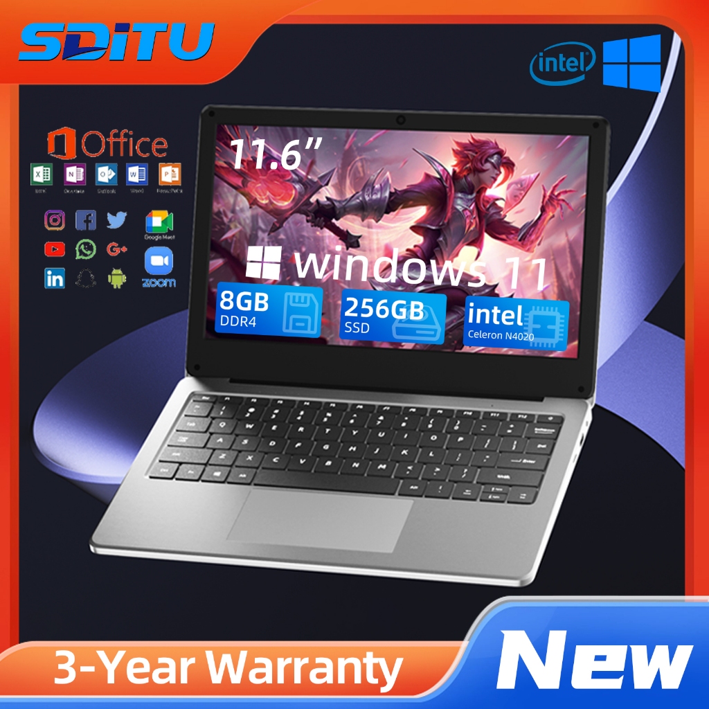 ใหม่แล็ปท็อปDITU ดั้งเดิม 11.6 Intel N4020 8GB RAM 256GB Windows 11 Mini แล็ปท็อป MS Office การเรียนรู้ออนไลน์ Office Work