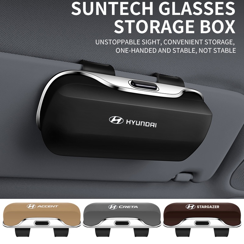 Hyundai ม่านบังแดดรถยนต์ high-end กล่องแว่นตาในรถแว่นตากันแดดกล่องแบบพกพา i10 Kona Getz Accent Elantra Tucson I30 Santafe Creta ix35 I20 I40 H1 Matrix