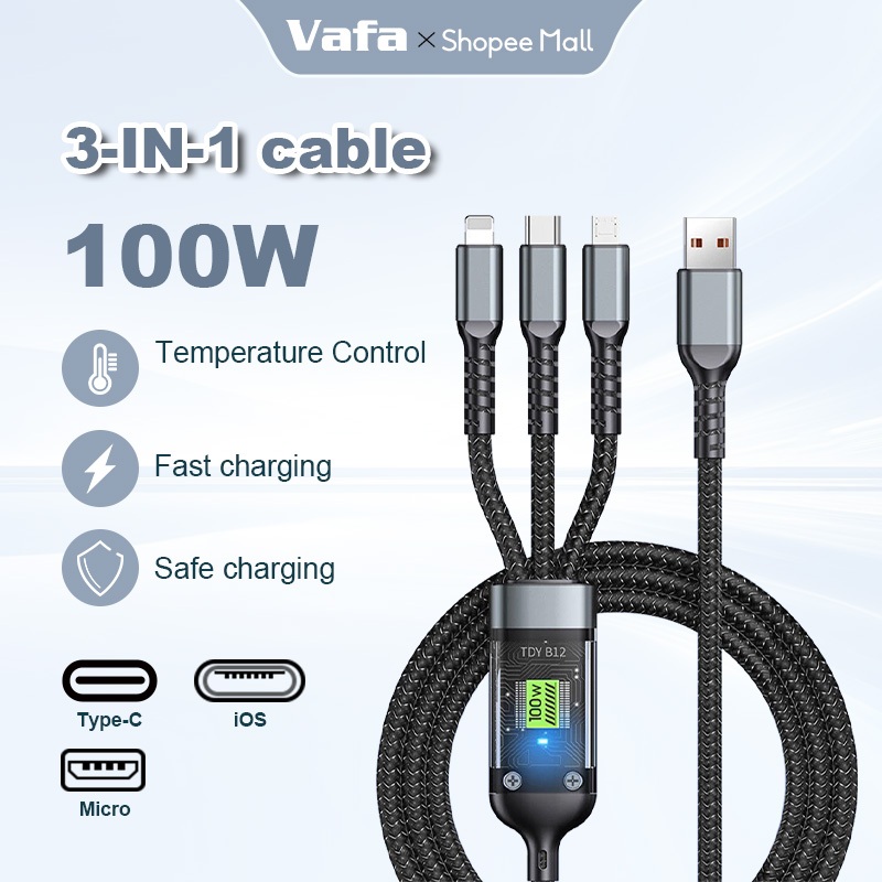 สายชาร์จ 100W แบบใส ชาร์จเร็ว สําหรับ Android Huawei HG 3-in-1