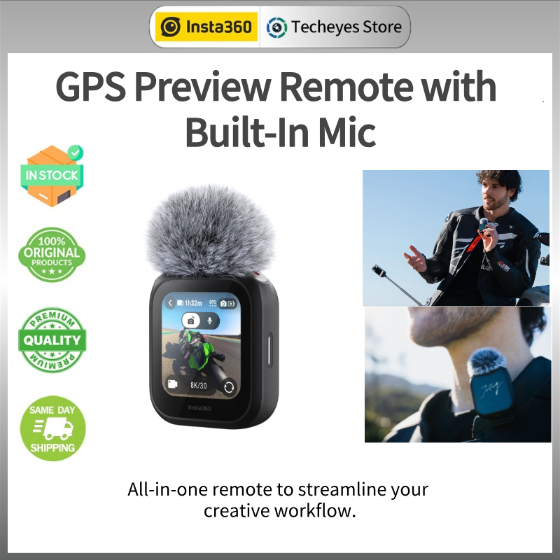 Insta360 GPS Preview Remote พร้อมไมโครโฟนในตัวสําหรับ X5/Ace Pro 2 เกียร์ที่จําเป็นสําหรับการถ่ายภาพ Vlogging และ Travel