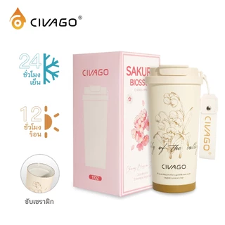 CIVAGO（17oz/510ml）แก้วน้ําหุ้มฉนวนสุญญากาศพร้อมหลอดแก้วกาแฟเซรามิกความจุขนาดใหญ่ ​ชุดดอกไม้