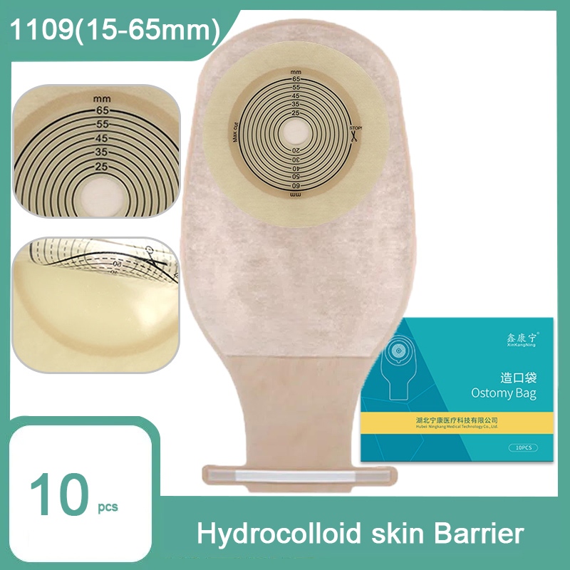 Xinkangning 10 ชิ้น/กล่อง 15-65 มม.ตัดขนาด Beige Cover Drainable one-single System Ostomy กระเป๋า Coostomy กระเป๋ากระเป๋า