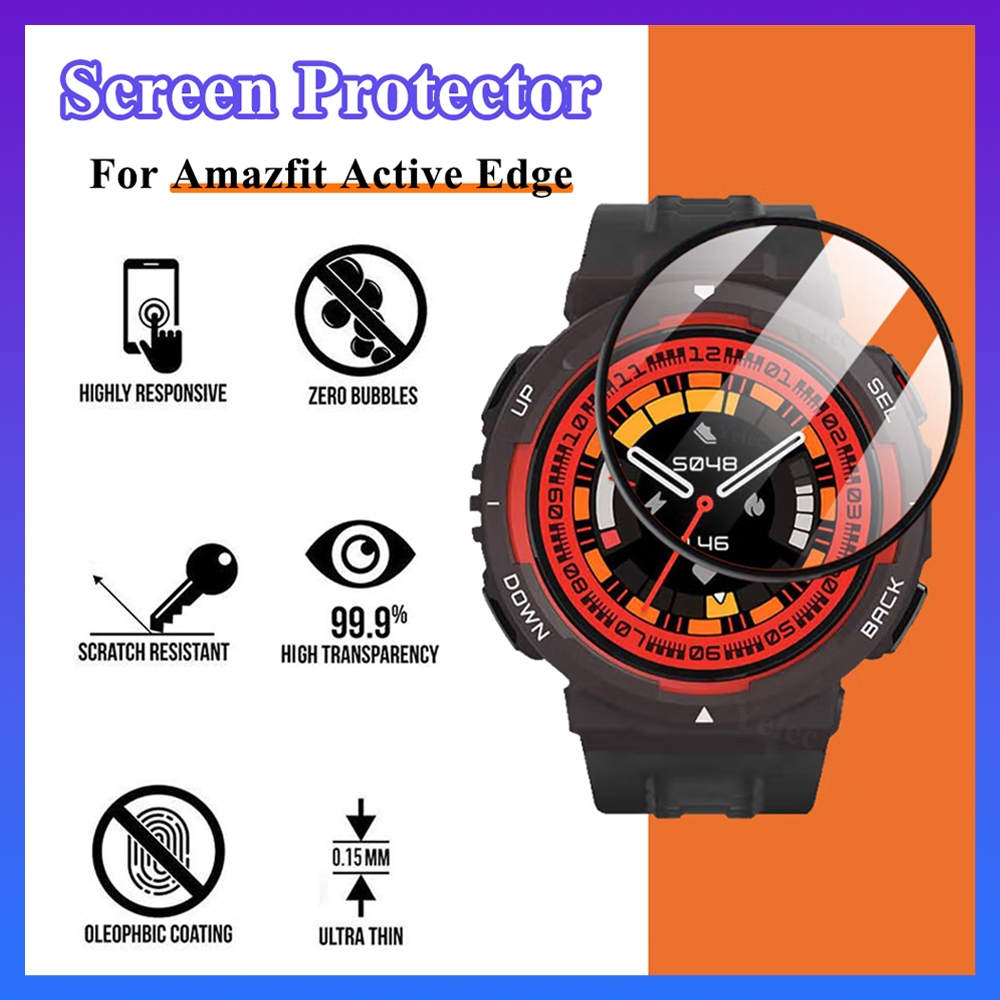 ตัวป้องกันหน้าจอสําหรับสมาร์ทวอทช์ Amazfit Active Edge, ฟิล์มป้องกันรอยขีดข่วนและกันกระแทกแบบเต็มครอบคลุม
