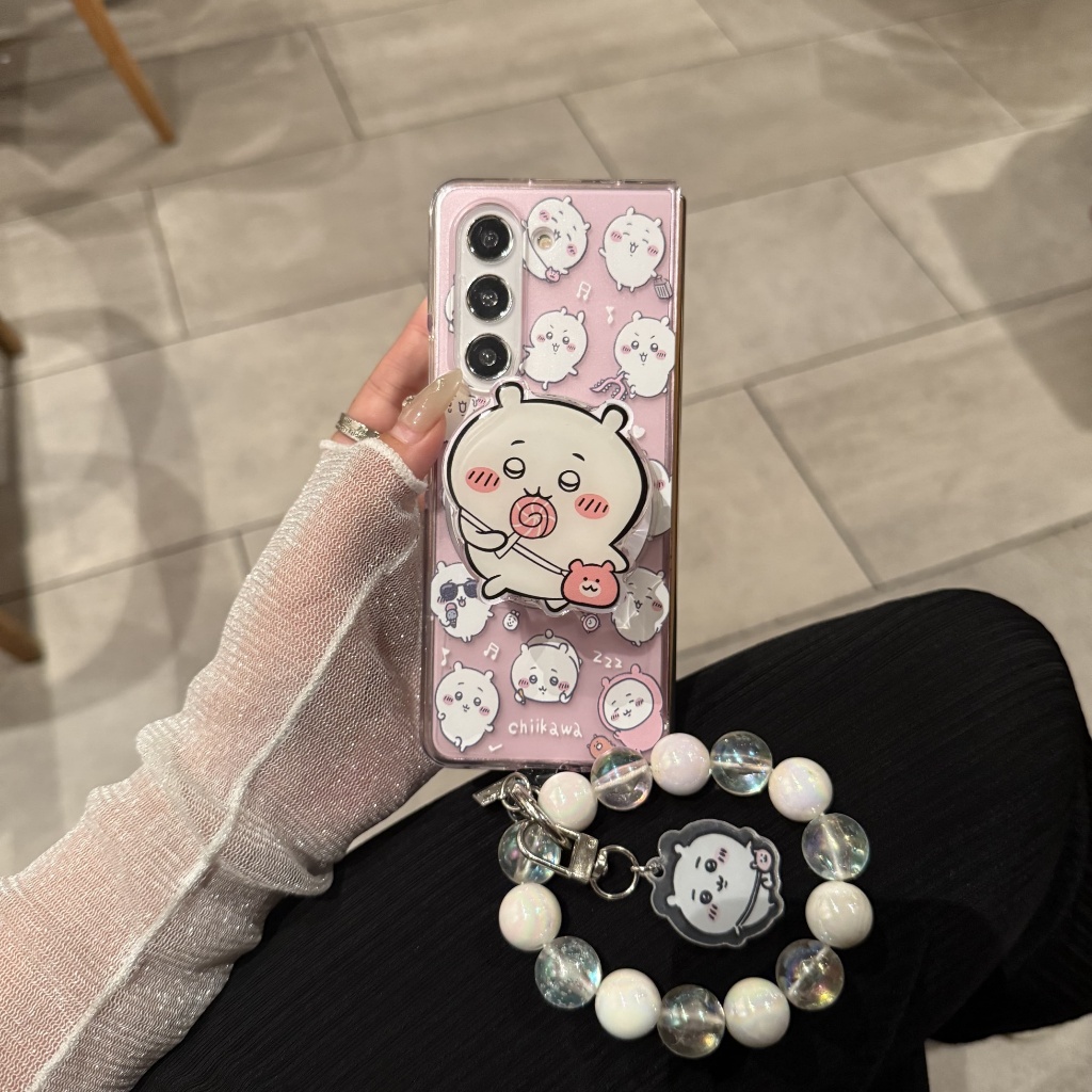 การ์ตูน น่ารัก อมยิ้ม chiikawa วงเล็บ สร้อยข้อมือ เคส Samsung Galaxy Z Fold 7 6 5 4 3 การป้องกันการล