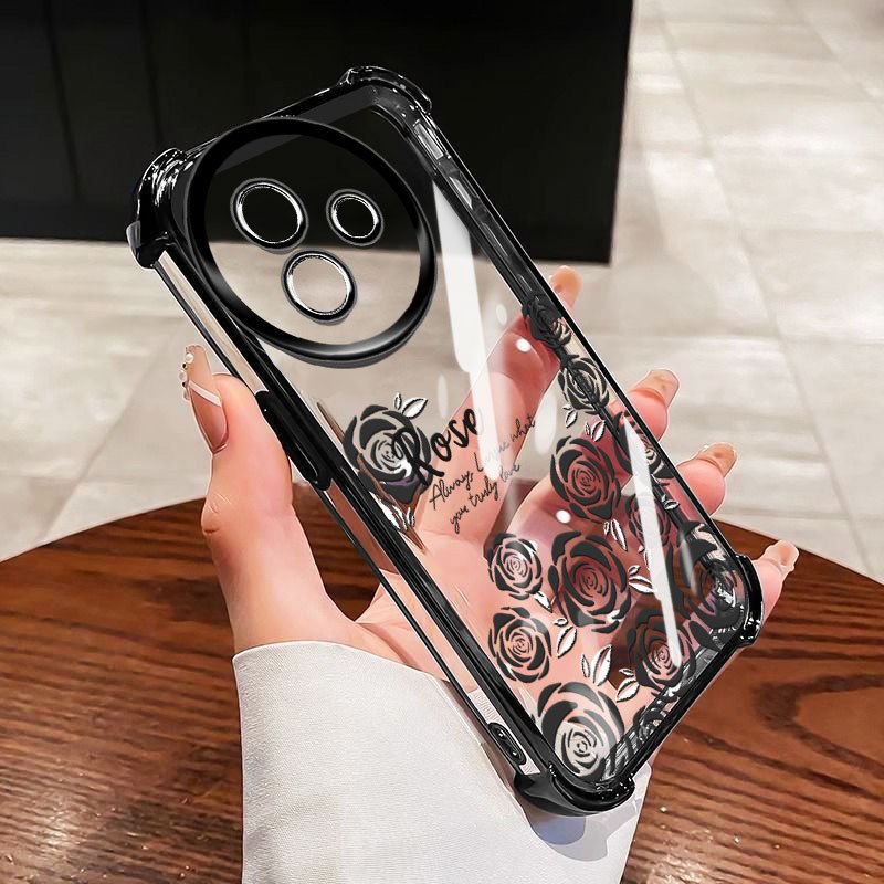 YBD Anti Fall สี่มุมสําหรับ Vivo Y39 5G Y38 Y58 T3X 5G เคสโทรศัพท์ใสภาพวาดสีน้ํามันสไตล์ดอกไม้ (พร้อมการป้องกันเลนส์)