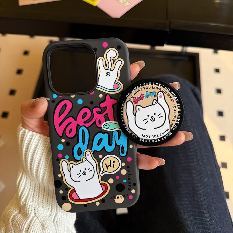 รูปแบบแมวตลก 2 in 1 ขาตั้งสําหรับ iPhone 11 12pro 13pro max 15pro 15promax 14promax 16 pro max 16 plus 17 Air 17 pro 17 pro max 2 in 1case