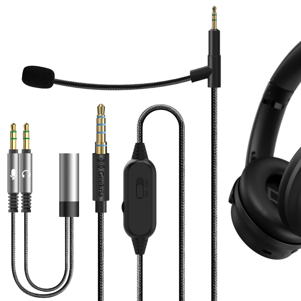 สายหูฟัง Geekria พร้อมไมโครโฟนบูมสําหรับ QC Ultra 2, QC45, NC700 ชุดหูฟัง, สายหูฟัง 2.5 มม. พร้อมไมโครโฟนควบคุมและการควบคุมระดับเสียง (1.7 ม.)