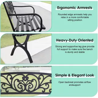 Garden Bench ม้านั่งกลางแจ้ง Patio Bench สําหรับกลางแจ้งโลหะ Porch Clearance ทํางาน Entryway เฟอร์นิเจอร์โครงเหล็กสําหรับ Yard