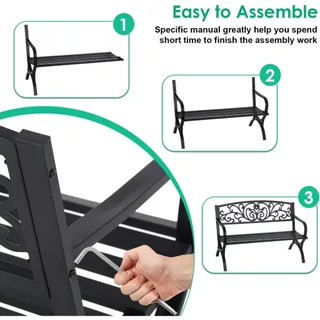 Garden Bench ม้านั่งกลางแจ้ง Patio Bench สําหรับกลางแจ้งโลหะ Porch Clearance ทํางาน Entryway เฟอร์นิเจอร์โครงเหล็กสําหรับ Yard
