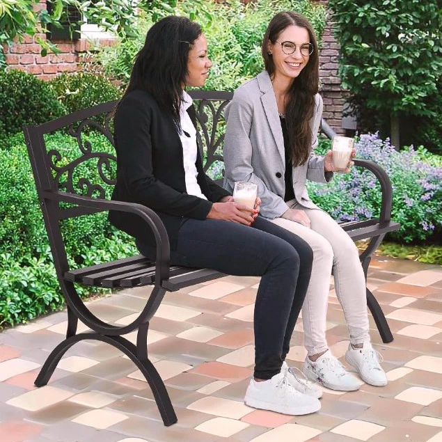 Garden Bench ม้านั่งกลางแจ้ง Patio Bench สําหรับกลางแจ้งโลหะ Porch Clearance ทํางาน Entryway เฟอร์นิเจอร์โครงเหล็กสําหรับ Yard