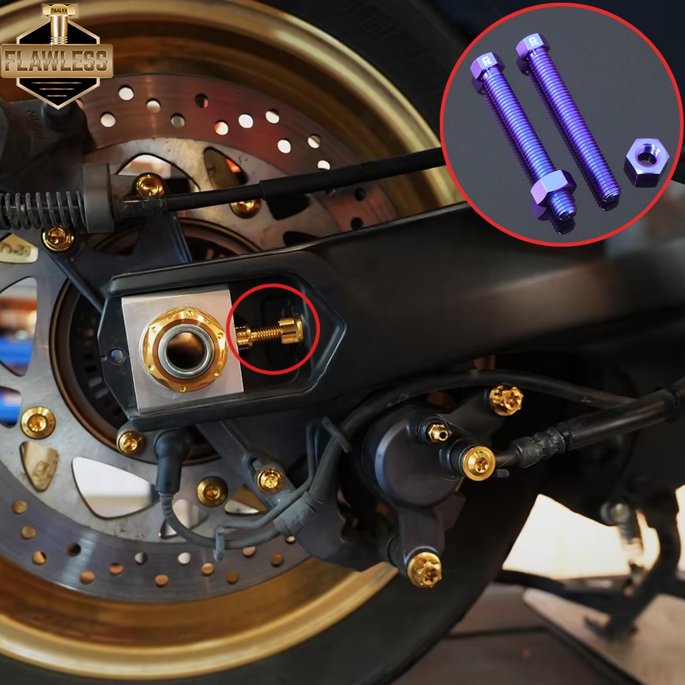 FLAWLESSTI M8x45-60 M10x50x1.25 Pitch Gr5 ไทเทเนียม Bolt โซ่ปรับ Bolt สําหรับ Tmax 560 CBR650R X-ADV