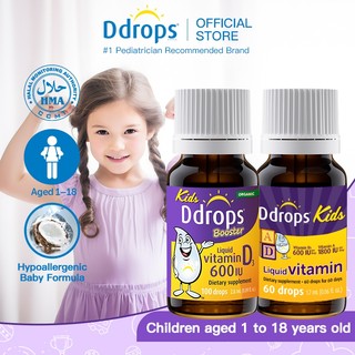 [1-18 Years] Ddrops Kids Bone & Vision Health Combo - Liquid Vitamin D3 600 IU + Vitamin A & D