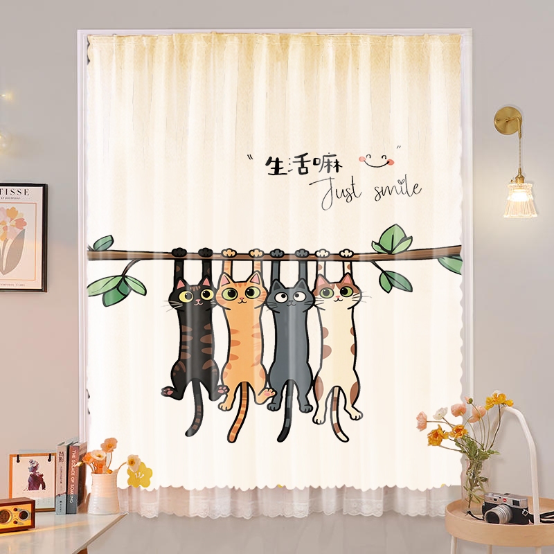 แนะนำ ผ้าม่าน ผ้าม่านการ์ตูนผ้ากอซ Velcro ปราศจากการเจาะ ราคาพิเศษ มีเก็บเงินปลายทาง