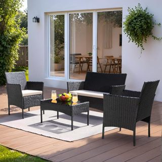 เฟอร์นิเจอร์ลาน4ชิ้นชุดการสนทนากลางแจ้งเก้าอี้หวายหวายสวนสนา…