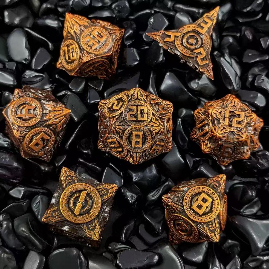 ชุดลูกเต๋า DND Metal D&D Dice Set Dragon & Dungeon Polyhedral Dice Set ประกอบด้วย D20, D12, D10, D%,