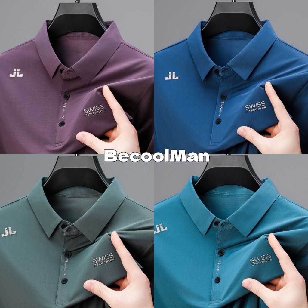 BECoolMan เสื้อโปโลผู้ชาย ปกพับ ผู้ใหญ่ สไตล์ธุรกิจ ความรู้สึกระดับสูง ลำลองทรงหลวม