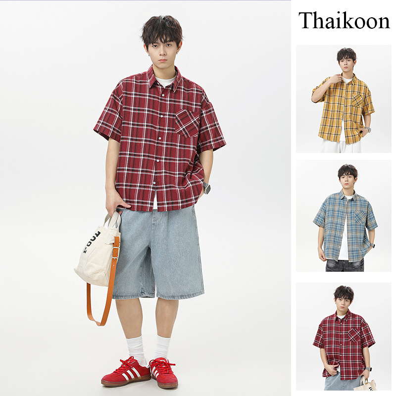 เสื้อเชิ้ตลายสก๊อตฤดูร้อน แขนสั้น ใส่สบาย หลากสไตล์