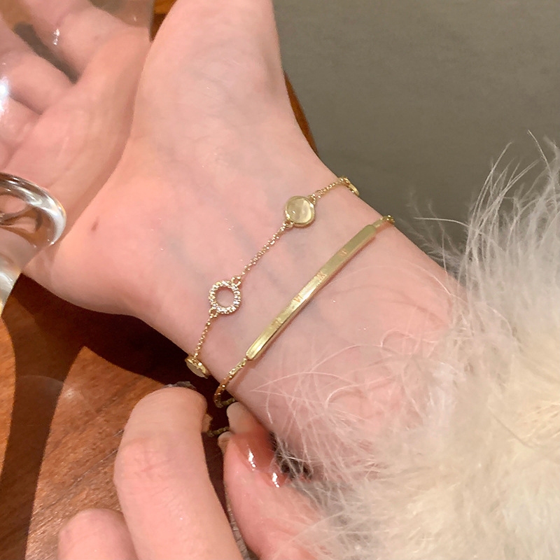 สร้อยข้อมือสไตล์เกาหลี ลูกปัดหินธรรมชาติ สีเงินและทอง สำหรับนักเรียนเป็นของขวัญวันเกิด