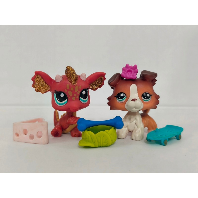 2 ชิ้น/ล็อต LPS รูปสุนัขมังกร #2484#1542 W/Accessories ของเล่น Littlest Pet Shop