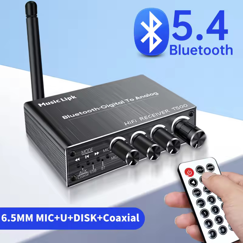 บลูทูธ 5.4 เครื่องรับสัญญาณเสียง DSP อะแดปเตอร์ไร้สาย Coaxial DAC Converter USB U-Disk Play 6.5 Micrphone คาราโอเกะอะแดปเตอร์ไร้สาย