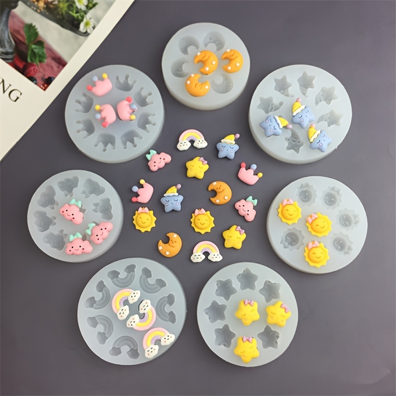 DIY Sun Rainbow Crown Moon Cloud Star แม่พิมพ์ซิลิโคนช็อกโกแลตพลิกน้ําตาลมูสเค้กตกแต่งแม่พิมพ์