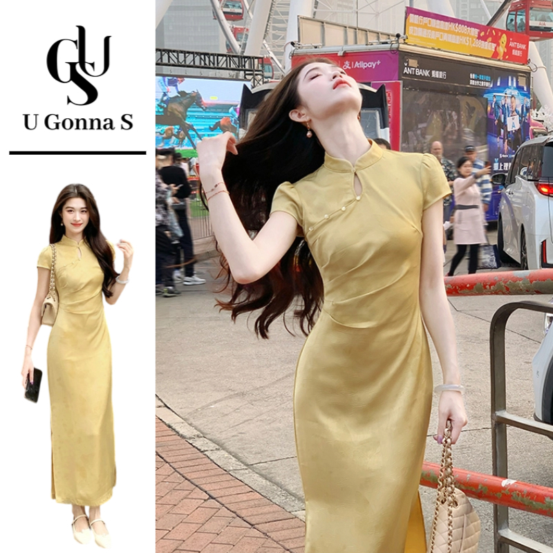 U Gonna S ชุดเดรสยาวผู้หญิง Cheongsam โมเดิร์น Plus ขนาดสั้นเซ็กซี่จีนแฟชั่น Elegant Bodycon 2025 อาหารค่ํายืด Party