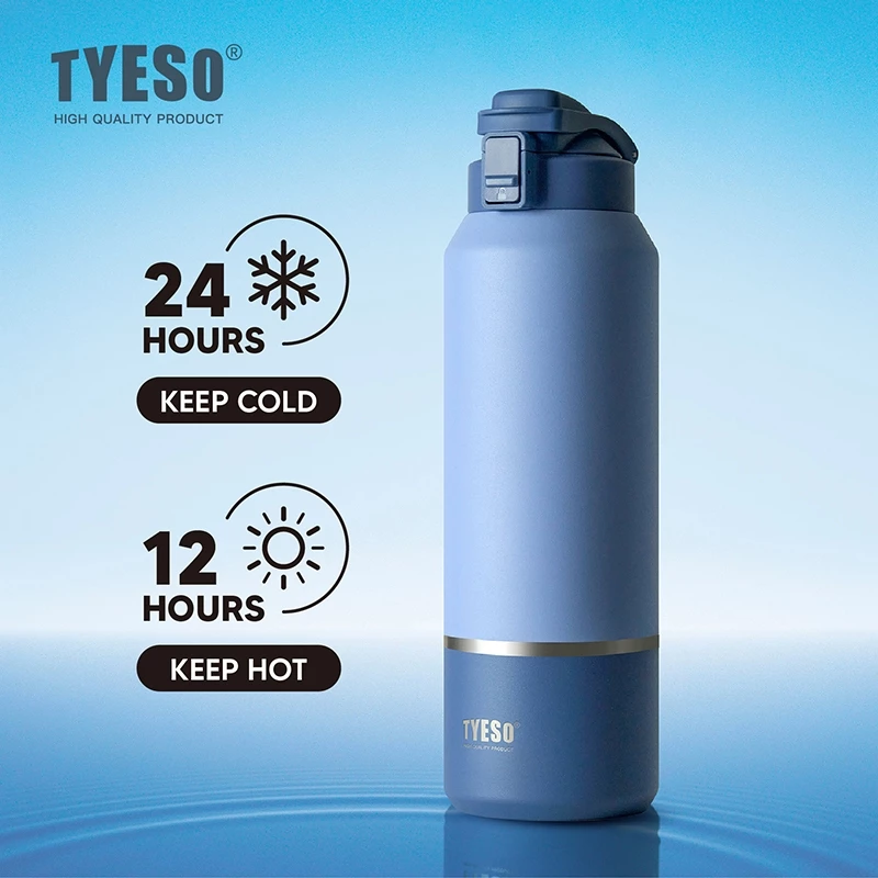 TYESO 01-01013 / 01-01014 / 01-01015 ขวดน้ำเก็บอุณหภูมิ 1200ml / 1500ml / 2000ml สแตนเลสสูญญากาศ เก็บร้อน-เย็น 24ชม. ฝา Pop-Up กันรั่ว BPA Free กระติกน้ำความจุใหญ่ thumbnail 5