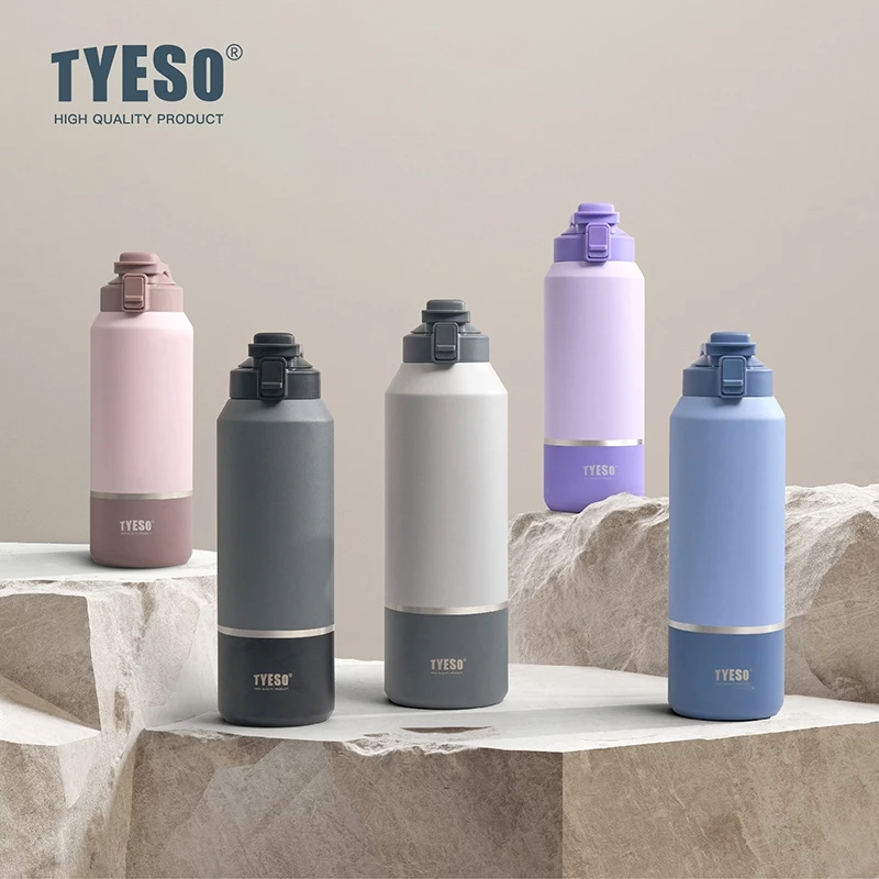 TYESO 01-01013 / 01-01014 / 01-01015 ขวดน้ำเก็บอุณหภูมิ 1200ml / 1500ml / 2000ml สแตนเลสสูญญากาศ เก็บร้อน-เย็น 24ชม. ฝา Pop-Up กันรั่ว BPA Free กระติกน้ำความจุใหญ่ thumbnail 4