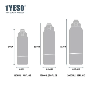 TYESO 01-01013 / 01-01014 / 01-01015 ขวดน้ำเก็บอุณหภูมิ 1200ml / 1500ml / 2000ml สแตนเลสสูญญากาศ เก็บร้อน-เย็น 24ชม. ฝา Pop-Up กันรั่ว BPA Free กระติกน้ำความจุใหญ่