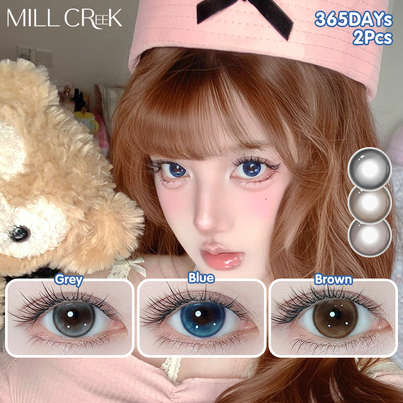 Mill Creek 2psc 365days คอนแทคเลนส์ Hydrating และสะดวกสบาย แต่งหน้าสาวนักเรียนสีน้ําตาลเทา คอนแทคเลน