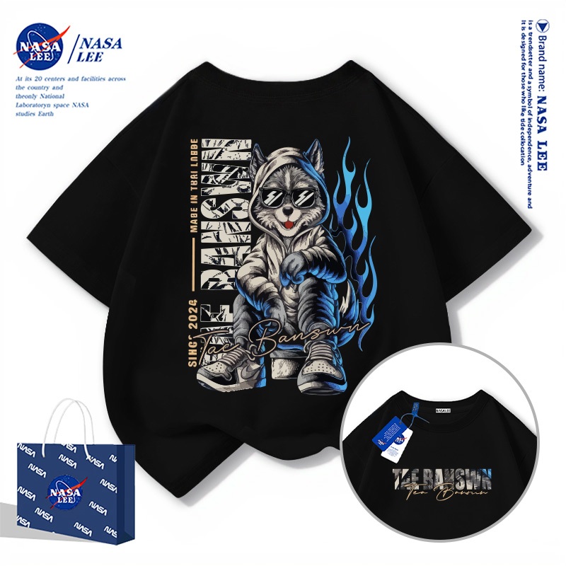 【จัดส่งภายในวันเดียว】เสื้อยืด NASA ผ้าฝ้าย ลายมนุษย์หมาป่าเท่ห์ๆ สำหรับทุกวัย ระบายอากาศดี สไตล์ไทย
