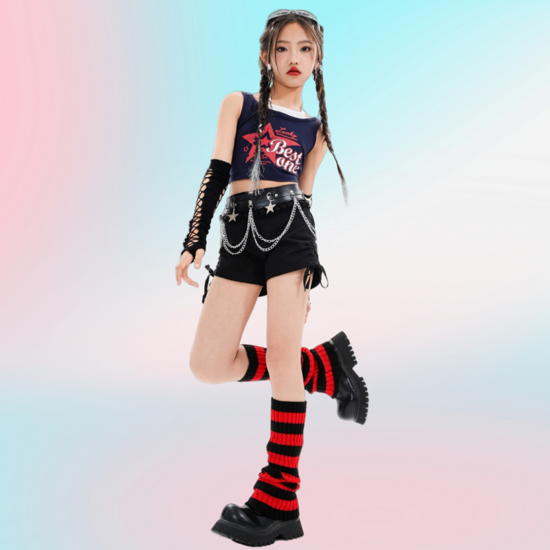 พร้อมส่ง  ชุดนักเต้นแจ๊ส / ผู้หญิงเสื้อสะดือ / ชุดนักเต้นของเด็กหญิง / แต่งตัว