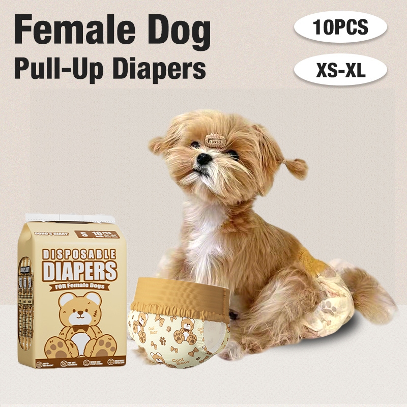 Donos Diary 10 ชิ้นผ้าอ้อมแบบดึงขึ้นน่ารักสําหรับผ้าอ้อมสุนัขหญิงและชาย XS-XL