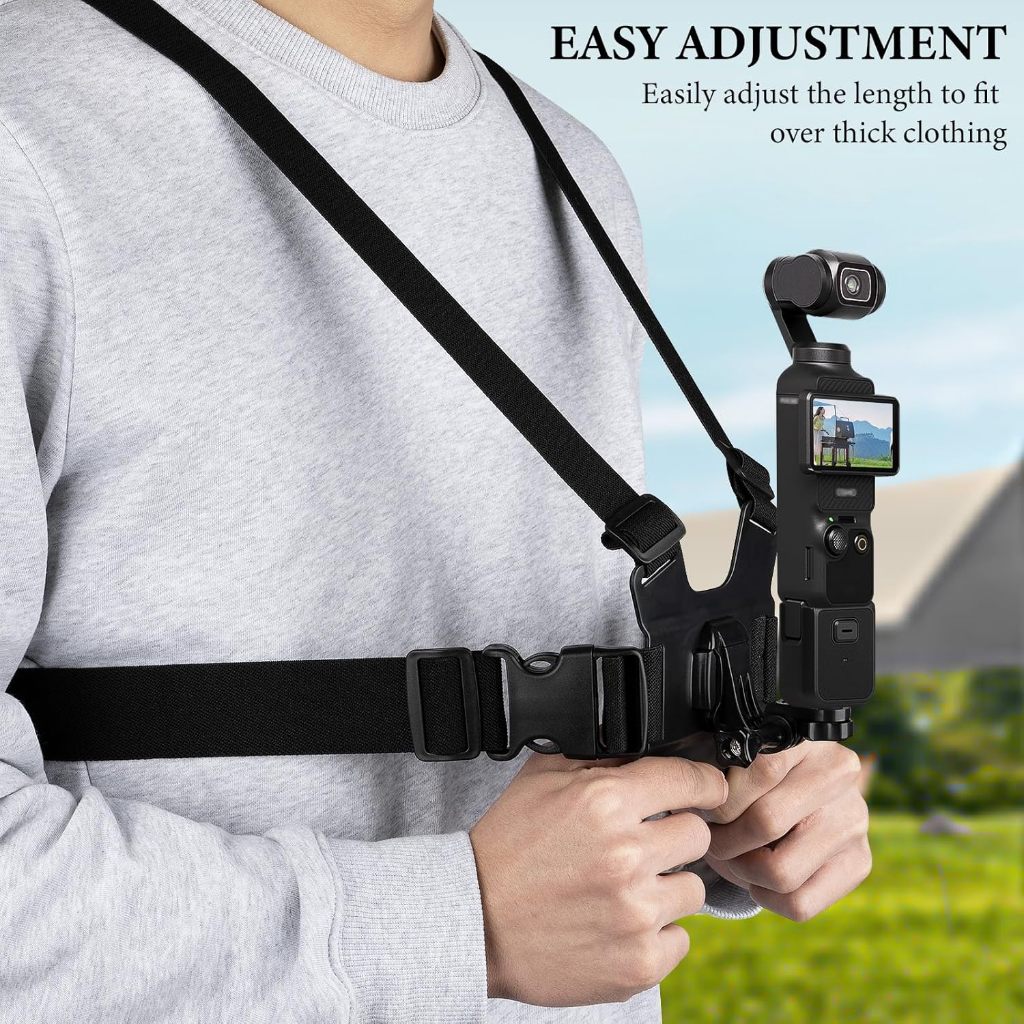 Creass Chest Mount Strap, สายรัดปรับได้, เข้ากันได้กับ DJI Osmo Pocket 3, Action5 Pro, Insta360 X5, X4, X3, อุปกรณ์เสริมสําหรับกล้องแอคชั่นแคมเมรา (สีดํา)
