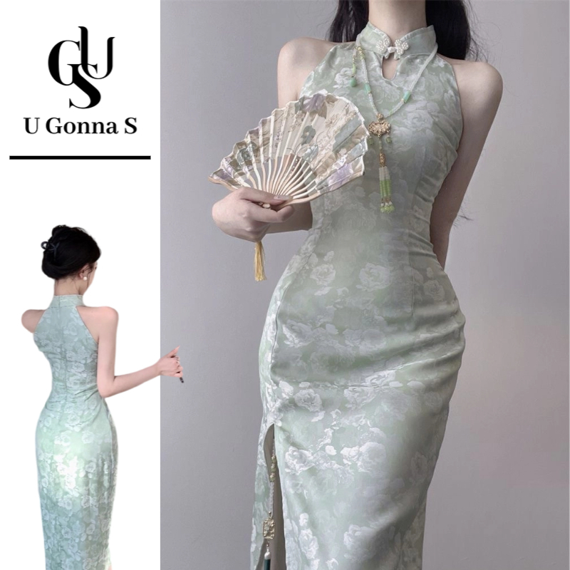 ชุดเชิ้ongyangโมเดิร์นสีเขียวน่าสวมใส่สำหรับผู้หญิง คอจีนแบบเอวกระชับ เหมาะสำหรับงานเลี้ยงอาหารค่ำและปาร์ตี้