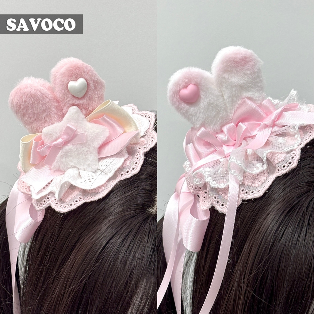 SAVOCO กิ๊บกระต่ายโลลิต้าน่ารักงานเลี้ยงวันเกิดโบว์สีชมพูสำหรับเครื่องประดับผมหญิง SC231