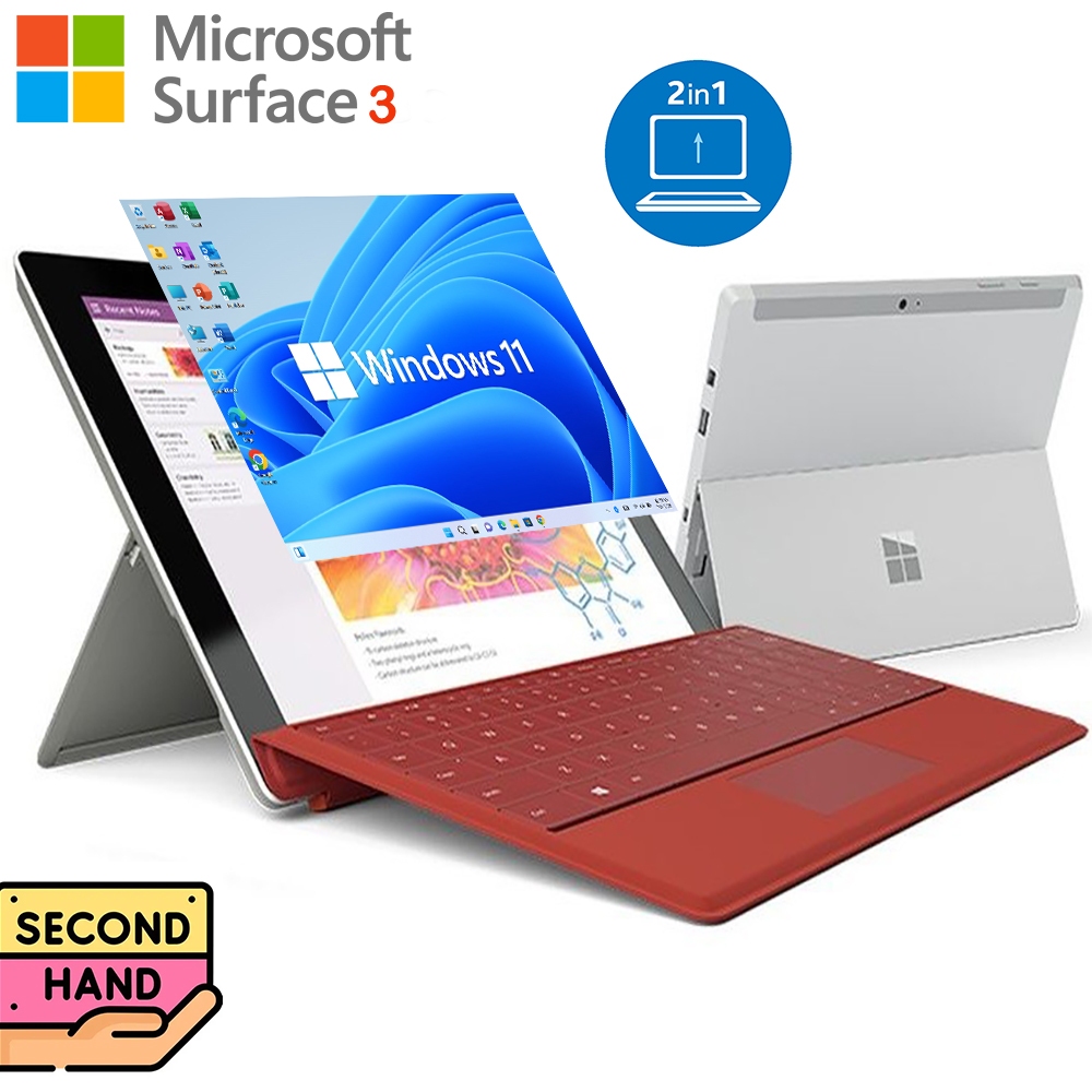 Microsoft Surface3 Intel Z8700 Quad-Core 1.6GHz 128GB Windows 11 หน่วยมือสองหน้าจอสัมผัส 10.8 นิ้วแล