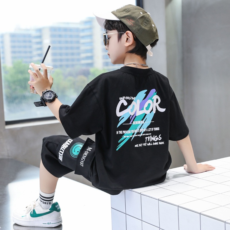 เสื้อเด็กผู้ชาย เสื้อยืดแขนสั้นสำหรับเด็ก สบาย ระบายอากาศ ฝ้าย หล่อ แฟชั่น ฤดูร้อน [จัดส่งในประเทศไทย] 7-14 ปี มี 2 สีให้เลือก