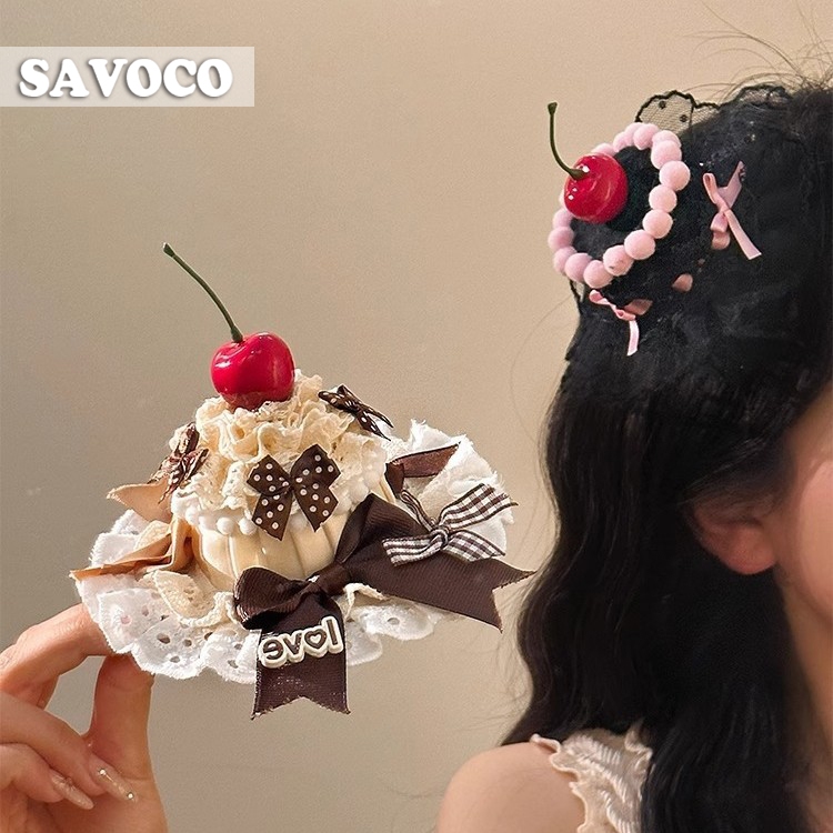 SAVOCO สาวเชอร์รี่เค้กหมวกกิ๊บงานเลี้ยงวันเกิดเจ้าหญิงกิ๊บติดผมสำหรับเครื่องประดับผมหญิง SC233