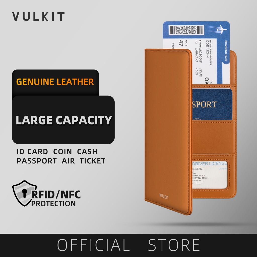 VULKIT-กระเป๋าสตางค์หนังแท้ RFID Blocking กระเป๋าสตางค์สําหรับเดินทางสําหรับผู้ชายและผู้หญิง-VPW100P