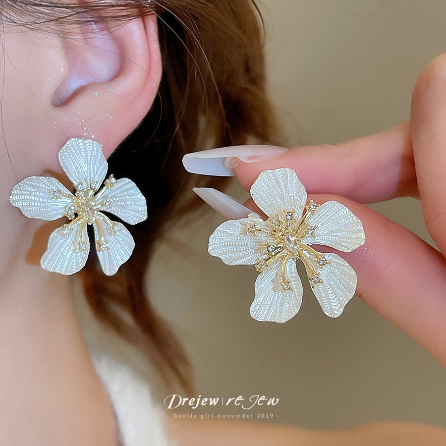 ต่างหูเงินแท้ 925 เข็มเพชร แบบสตั๊ดลายดอกไม้ สไตล์ฝรั่งเศส สวยงามหรูหรา