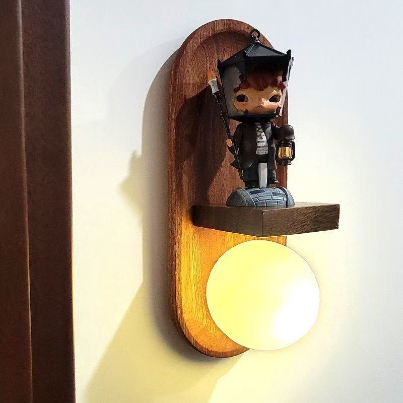 DIY Hirono Mystery Box ชั้นวางของติดผนัง - ไม่มีเจาะไม้วินเทจ 3D โคมไฟติดผนังและตกแต่ง