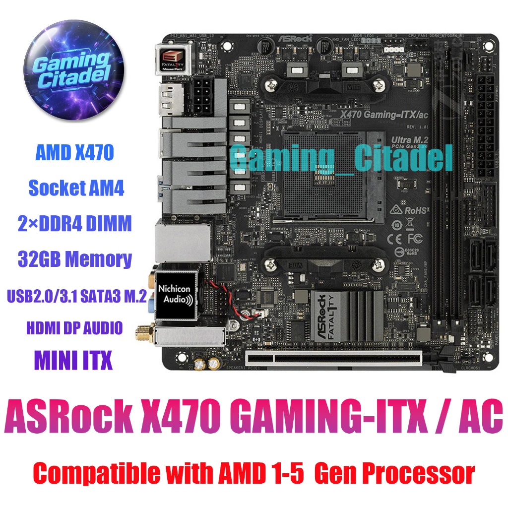 ใช้เมนบอร์ด ASRock X470 Gaming-ITX/ac AM4 ITX DDR4 เข้ากันได้กับโปรเซสเซอร์ AMD1-5 Gen ทดสอบ