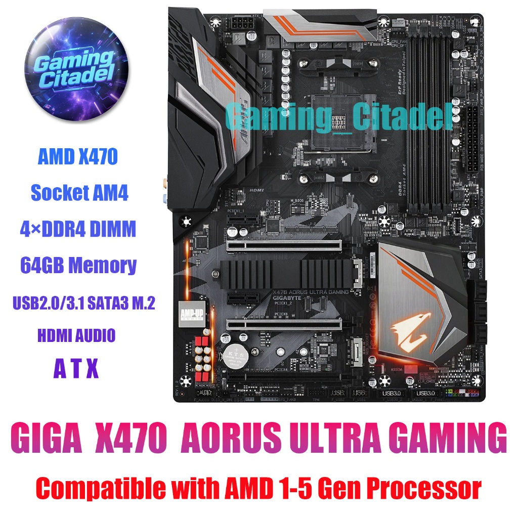 ใช้ GIGABYTE X470 AORUS ULTRA GAMING DDR4 ATX เมนบอร์ด AM4 เข้ากันได้กับโปรเซสเซอร์ AM4 1-5 Gen ทดสอ
