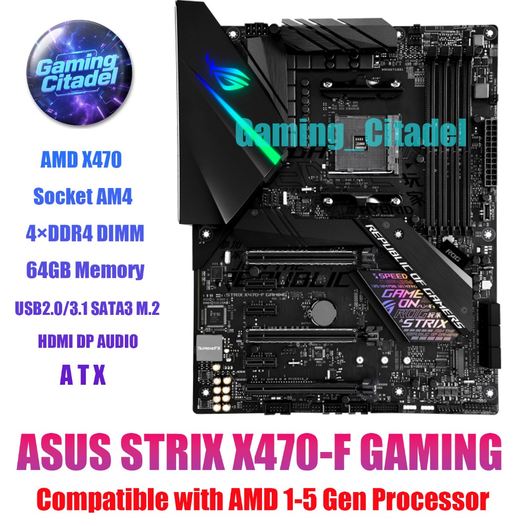 ใช้เมนบอร์ด ASUS ROG STRIX X470-F GAMING DDR4 ATX เข้ากันได้กับโปรเซสเซอร์ AMD 1-5 Gen ทดสอบ