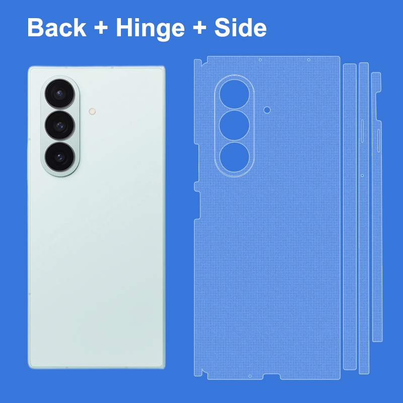 โปร่งใสรูปลอกผิวสําหรับ Samsung Galaxy Z Fold 5 6 7 4 3 2 ด้านหลัง + บานพับ + ฟิล์มป้องกันด้านข้างคลุมทั้งหมด 3M Wrap Matte และสติกเกอร์ใส